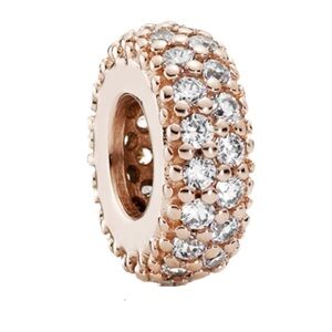 S925 Sterling Silver Rose Gold Pave Crystal Spacer Charm - NWT